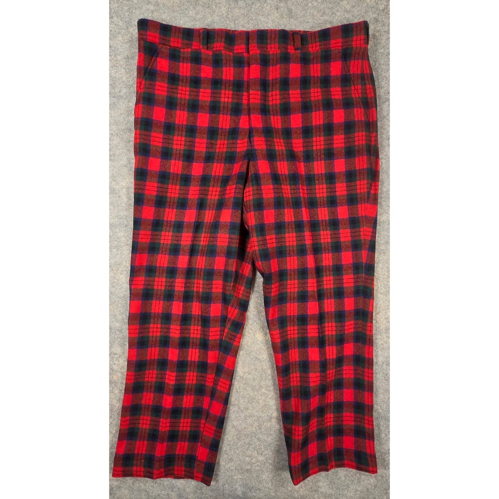 Pendleton Mens Red Black Plaid Wool Trousers Golf Capris 36x24 Tartan USA